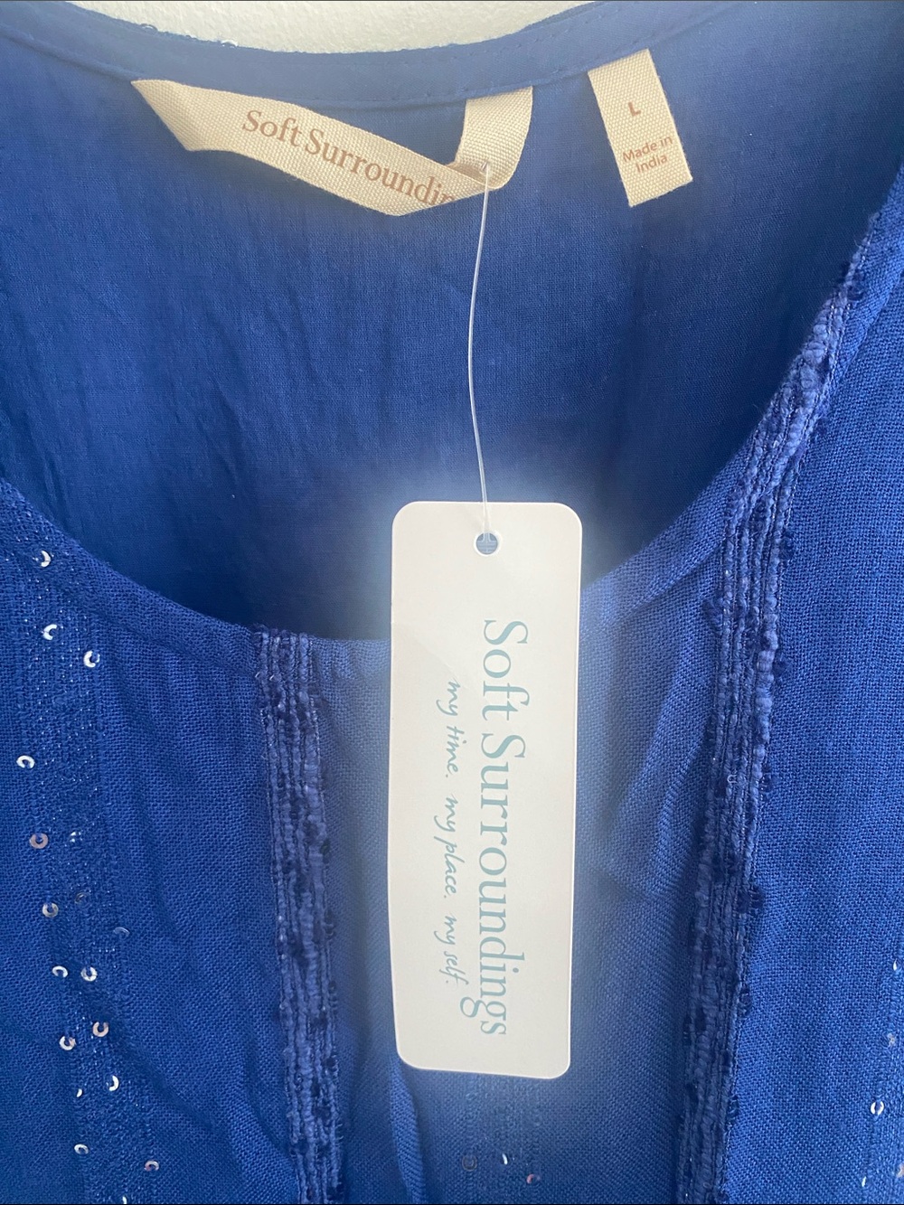 Soft Surroundings Kara Shimmer Sequined Tiered S/S Maxi Dress Blue Size LARGE